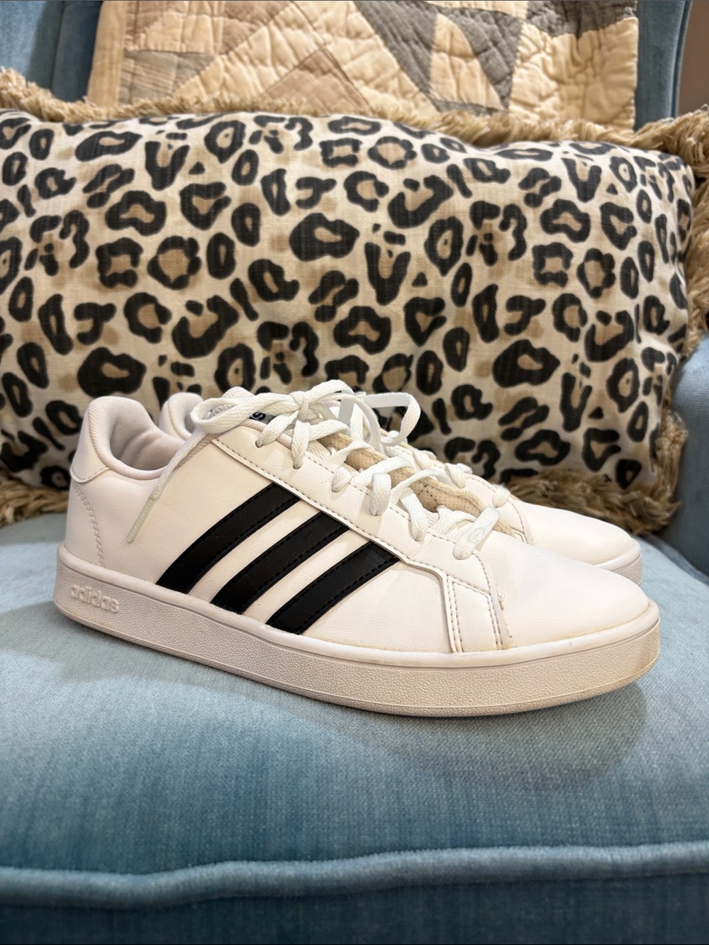 adidas Grand Court Kids White Sneakers with Black Stripes